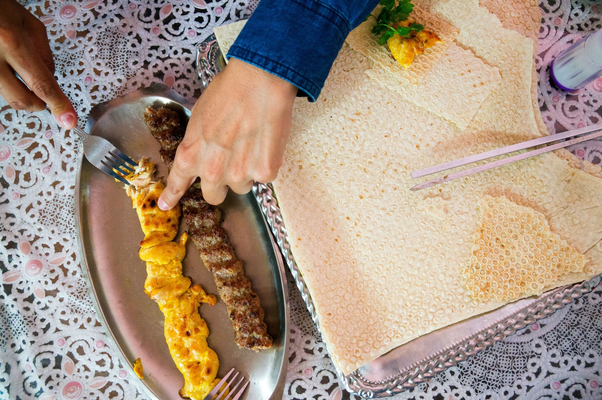Traditional Persian Kebab on the carpet in Iran